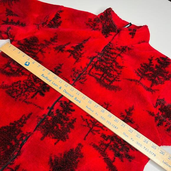Vintage Black Mountain Outdoor Fleece Jacket 2X Red Black Tree Print Made in USA - Picture 5 of 9